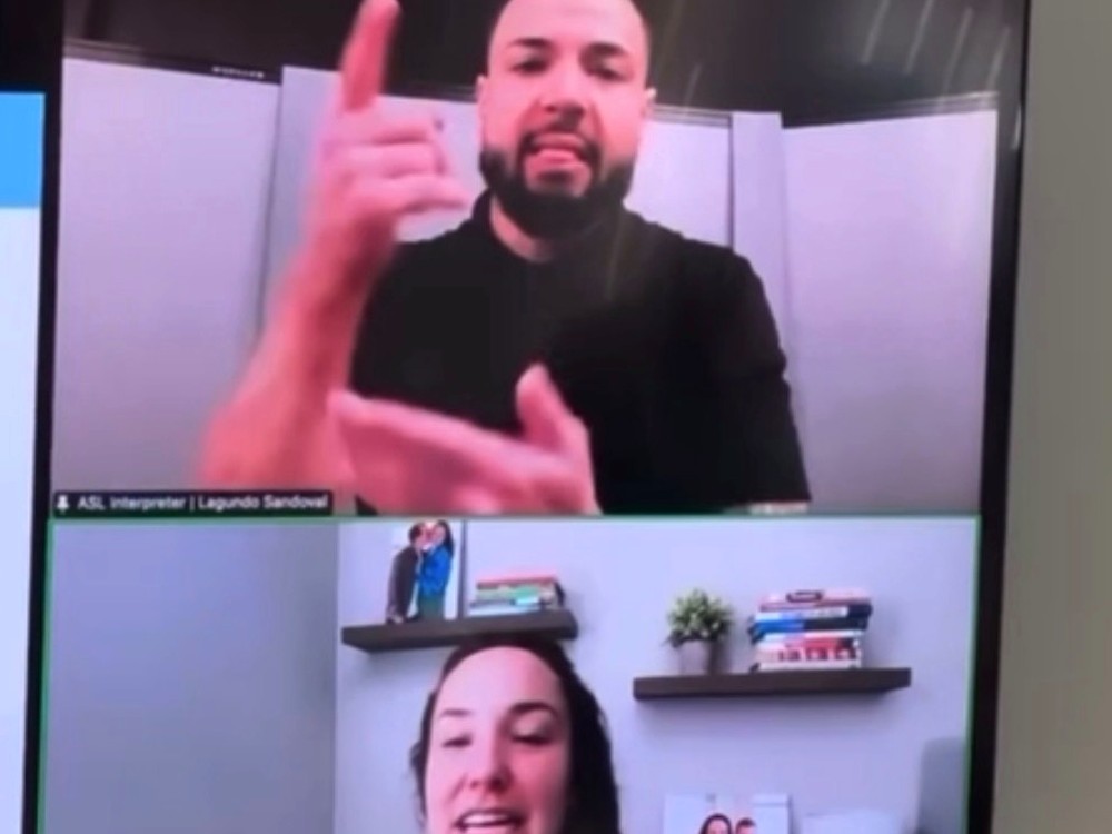 Lagundo Sandoval interpreting in American Sign Language on a live video call